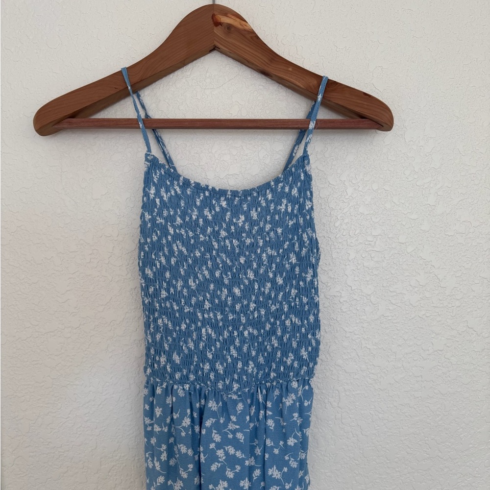 Blue Floral Smocked Shirt